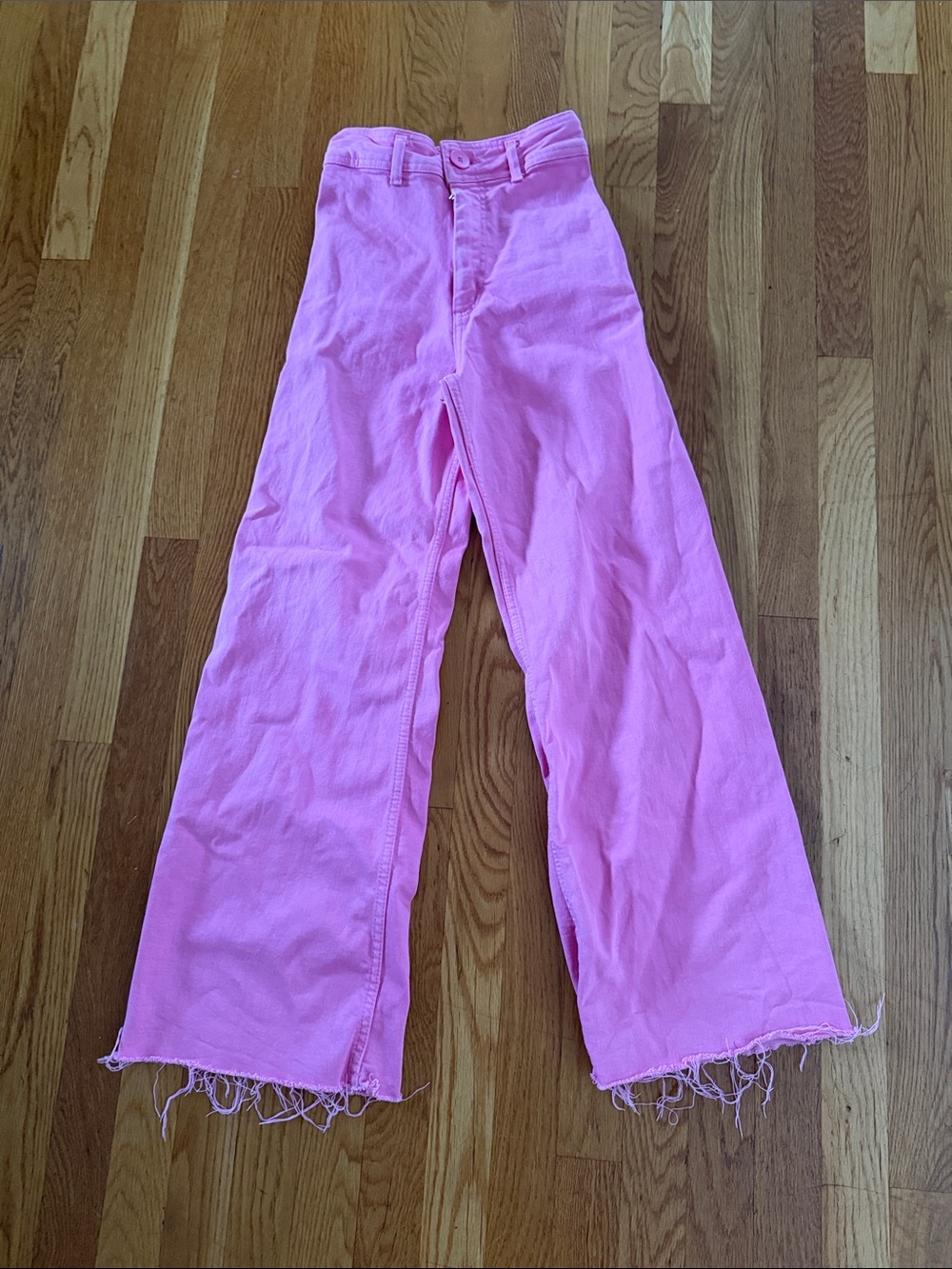 Zara Pink Wide-Leg Raw Hem Jeans